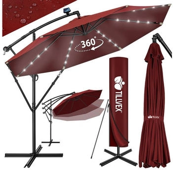 tillvex Round offset parasol 300 cm with LED Red