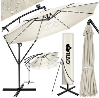 tillvex Round offset parasol 300 cm with LED Beige
