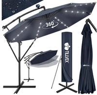 Tillvex Alu Ampelschirm Blau Led Solar &Oslash; 300 Cm Mit Kurbel Sonnenschirm Mit