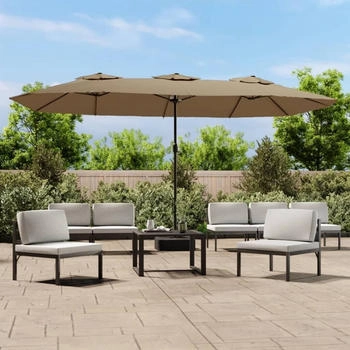 vidaXL Double parasol with LED Beige