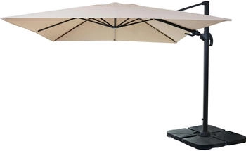 Mendler HWC-A96 3x3m (Ø4,24m) schwenkbar Alu/Stahl creme mit Ständer beige 153394+31831+122472