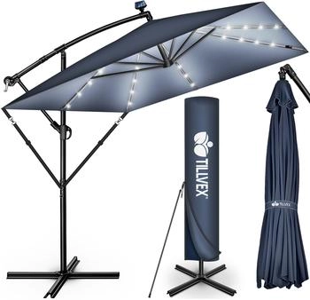 tillvex Rectangular offset parasol 330 cm Navy blue with LED