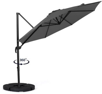 IDMarket Round offset parasol Calvi 300 cm Grey with 4 slabs