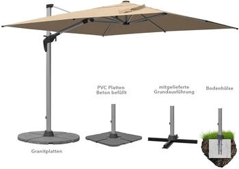 anndora Aluminium Sonnenschirm 3m x 4m rechteckig natur