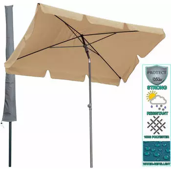 QUICK STAR Balkon Sonnenschirm 200x125cm Rechteckig Knickbar mit Schutzh&uuml;lle Sand