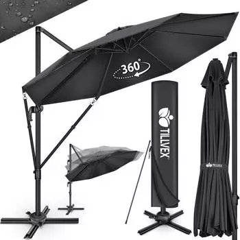 tillvex Premium Alu Sonnenschirm 330 cm + Abdeckung & Windsicherung Anthrazit