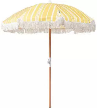Beliani Mondello Sonnenschirm Rund ⌀150cm Gelb/Wei&szlig; mit Volant (Mondello)