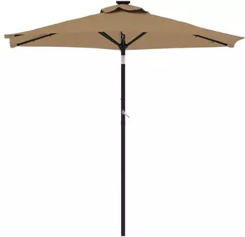 Helloshop26 Neigbarer Gartenschirm mit Kurbel und Beleuchtung 225x225cm Polyester Taupe (02_0056371)