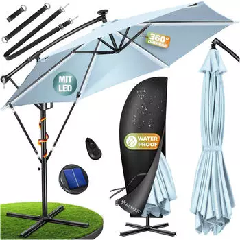 Kesser Ampelschirm LED Solar &Oslash;300cm Aluminium UV-Schutz 360&deg; wasserdicht (KESSER-AMP300)