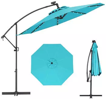 Costway Ampelschirm 300cm 32 LED-Solar-Beleuchtung, neigbar, 360° drehbar