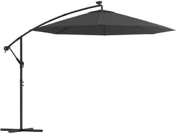 Helloshop26 Freitragender Gartenschirm LED-Beleuchtung Stahlmast 300cm Anthrazit (02_0008641)