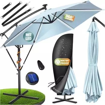 Kesser Ampelschirm &Oslash;350cm LED Solar UV-Schutz Aluminium (1)