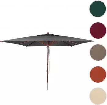 Mendler HWC-C57b Gastronomie-Sonnenschirm Holz/Polyester eckig 4x4m anthrazit (120498)