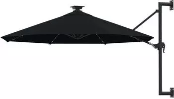 Helloshop26 Wandmontierter Sonnenschirm mit LED-Beleuchtung 300cm Schwarz (02_0008693)