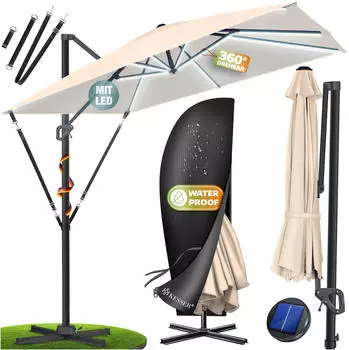 Kesser Ampelschirm SUN XL 300x300cm 360&deg; drehbar neigbar UV50+ mit LED (SUN XL)