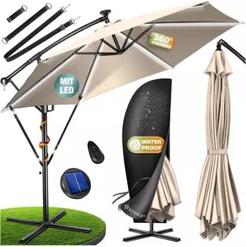 Kesser Ampelschirm Alu &Oslash;300cm LED Solar, UV-Schutz, wasserabweisend