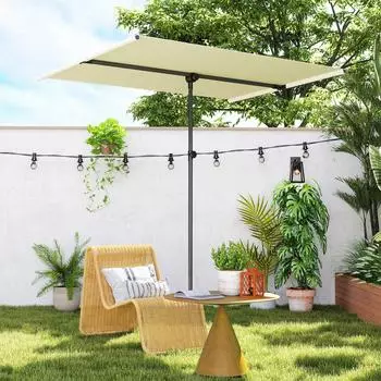 Outsunny Sonnenschirm Aluminium Polyester 205 x 150 x 215 cm Beige (DE84D-342V00BG0431)