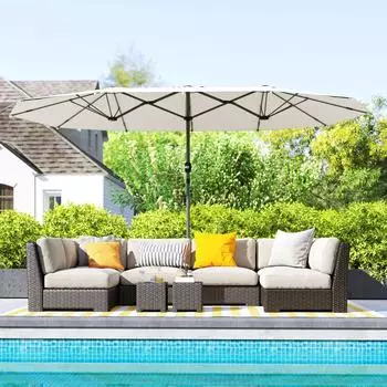 Outsunny Doppelsonnenschirm 436 x 260 cm Stahl mit Handkurbel (DE84D-414V00BG0431)