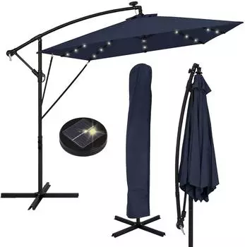 ML-Design Ampelschirm &Oslash; 330 cm Navy Blau aus Aluminium mit LED-Solar (800001467542)