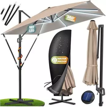Kesser Ampelschirm SUN XL 3x3m 360&deg; Rotation UV50+ mit LED Solar (SUN XL)