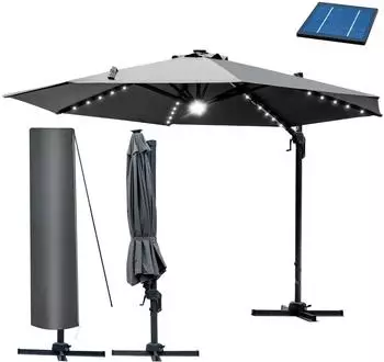 Brast Ampelschirm Alu &Oslash;300cm grau mit LED-Beleuchtung, UV50+