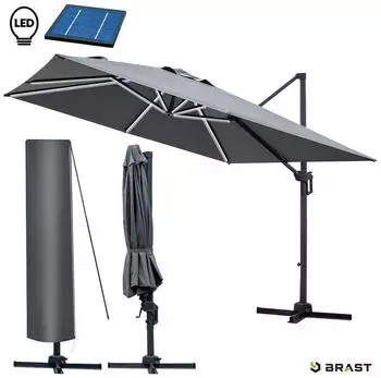 Brast Sonnenschirm 3x3m rechteckig LED grau