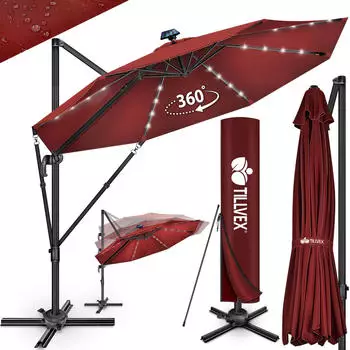 tillvex Round offset parasol 330 cm with LED rot
