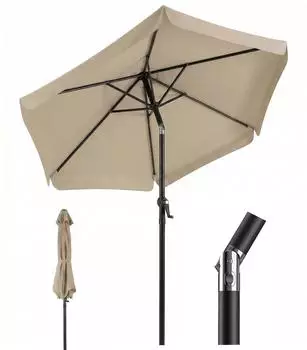 Sekey Sonnenschirm Rund 200cm knickbar mit Kurbel UV50+, Taupe