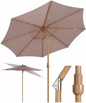 Sekey Sonnenschirm rund 300cm, Holzoptik, knickbar, UPF 50+
