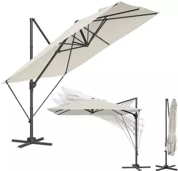 Songmics Ampelschirm 270x270cm UPF 50+, 360&deg; drehbar, cremewei&szlig;