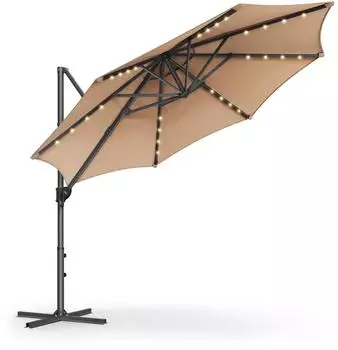 Songmics Ampelschirm &empty;300cm, 28 Solar-LED-Leuchten, UPF 50+, 360&deg; drehbar, kamelbraun