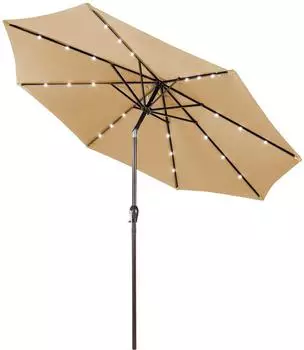 Costway Sonnenschirm Ø300cm Solar-LED-Beleuchtung, beige (OP2805BE)