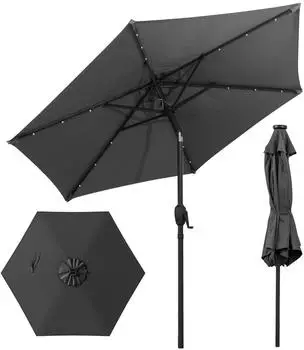 Costway Sonnenschirm 230x230cm Solar-LED-Beleuchtung, neigbar 35°, 6 Rippen, anthrazit (ZB34312SD)