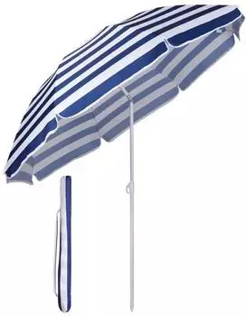 Sekey Strandschirm rund Ø160cm, knickbar, blau-weiß gestreift