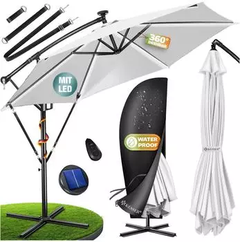 Kesser Ampelschirm &Oslash;350cm LED Solar, Alu, UV-Schutz, 360&deg;, wasserabweisend (KESSER-350)