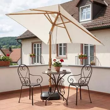 Sekey Sonnenschirm rechteckig 200x150cm Holzoptik knickbar UPF 50+