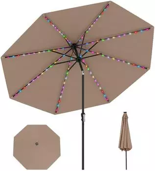 Costway Sonnenschirm 300cm Solar-LED, 9 Modi, beidseitig 35° neigbar, braun (ZB34500OR)