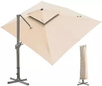 LuxusKollektion Ampelschirm rechteckig 300x400cm, 360° drehbar, wasserdicht, khaki
