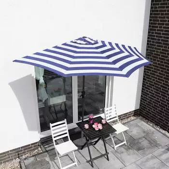 Sekey Halbrunder Balkonschirm 270cm mit Kurbel, UV50+, blau-weiß gestreift