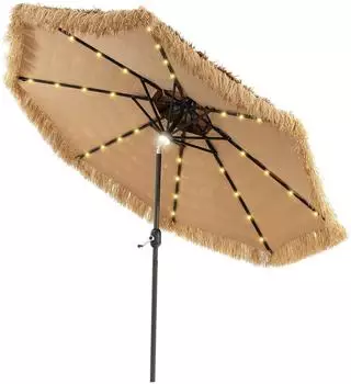 Costway Hawaii Sonnenschirm 270cm PE-Stroh, Solar-LED, Doppeldach, neigbar (ZB33830DE)