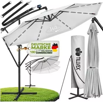 tillvex Ampelschirm LED Solar Ø 300cm, Aluminium, grau (TVSNS-018)