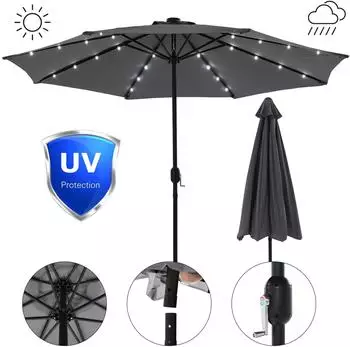 Mucola Sonnenschirm rund Ø3m LED-Beleuchtung UV-Schutz, grau