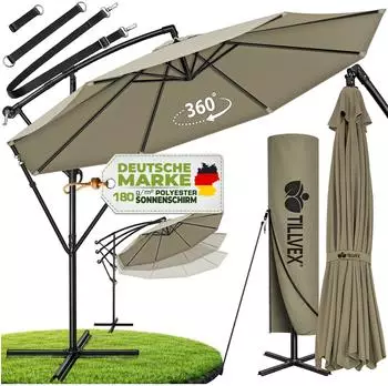 tillvex Ampelschirm Ø350cm Aluminium, braun, UV-Schutz, wasserdicht (TVSNS-016)