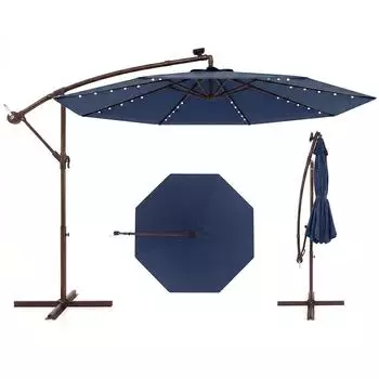 Costway Marktschirm ⌀300cm 40 Solar-LED-Leuchten marineblau