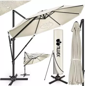 tillvex Ampelschirm Aluminium 330cm beige, UV50+, 360° drehbar (TVAPS-004)