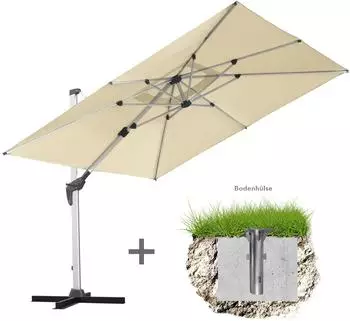 anndora Ampelschirm 3x3m quadratisch, Aluminium, natural, 360° drehbar mit Kurbel