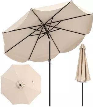 Costway Sonnenschirm Ø270cm mit Volant & Kurbel, beidseitig 30° knickbar, beige