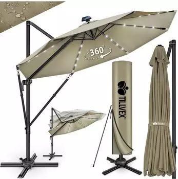 tillvex Ampelschirm 330cm, Aluminium, braun, UV50+, wasserdicht (TVAPSL-005)