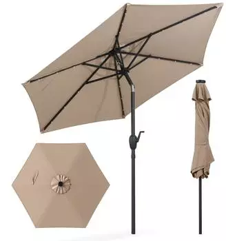 Costway Sonnenschirm 230x230cm LED-Solar-Beleuchtung, neigbar, braun (ZB34312FZ)