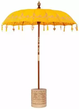 vidaXL Balinesischer Sonnenschirm mit Sockel, gelb, 185x185x260cm
